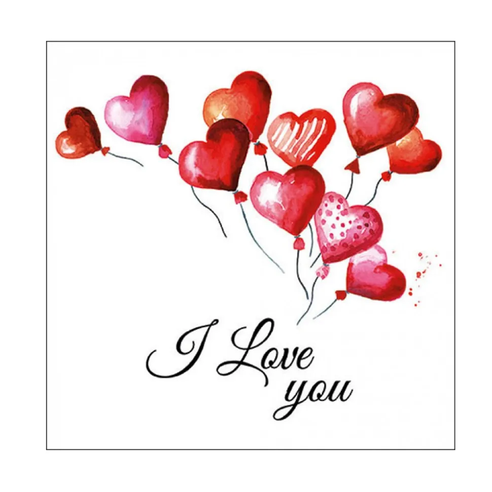20 SERVIETTES PAPIER BALLONS D'AMOUR 33CM