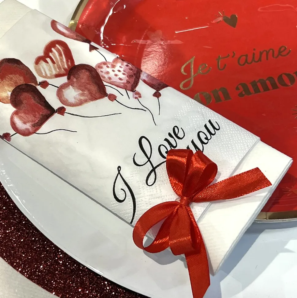 20 SERVIETTES PAPIER BALLONS D'AMOUR 33CM
