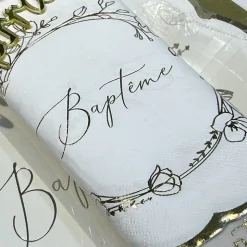 16 SERVIETTES PAPIER BAPTÊME VÉGÉTAL OR 32CM CRÈME