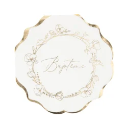 16 SERVIETTES PAPIER BAPTÊME VÉGÉTAL OR 32CM CRÈME