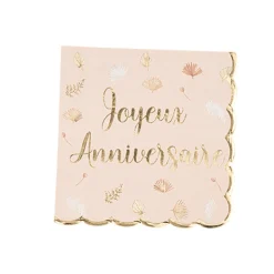 16 SERVIETTES PAPIER BOHO ANNIVERSAIRE 33CM BLUSH