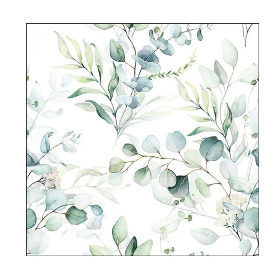 20 SERVIETTES PAPIER BRANCHES EUCALYPTUS 33CM