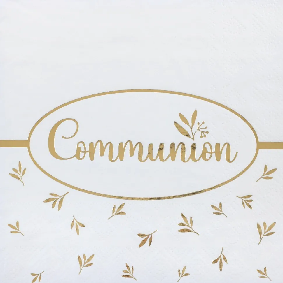 12 SERVIETTES PAPIER COMMUNION OR 33CM BLANC