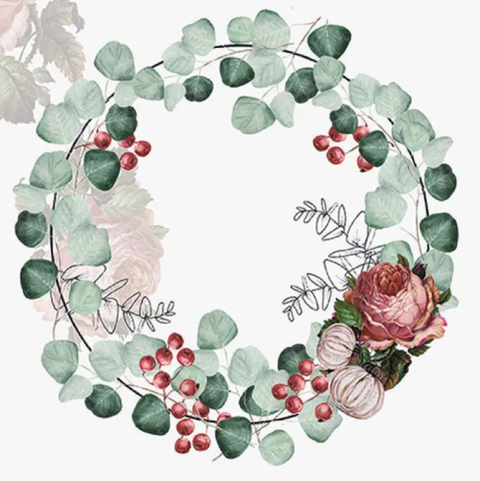 20 SERVIETTES PAPIER COURONNE EUCALYPTUS 33CM GRIS