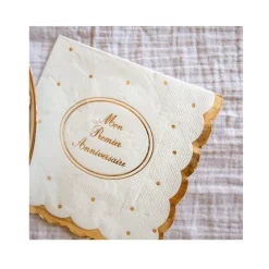 16 SERVIETTES PAPIER 1ER ANNIVERSAIRE 33CM BLANC