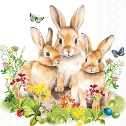 20 SERVIETTES PAPIER FAMILLE LAPIN PAPILLON 33CM