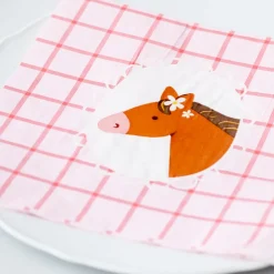 12 SERVIETTES PAPIER FESTON CHEVAL 33CM ROSE