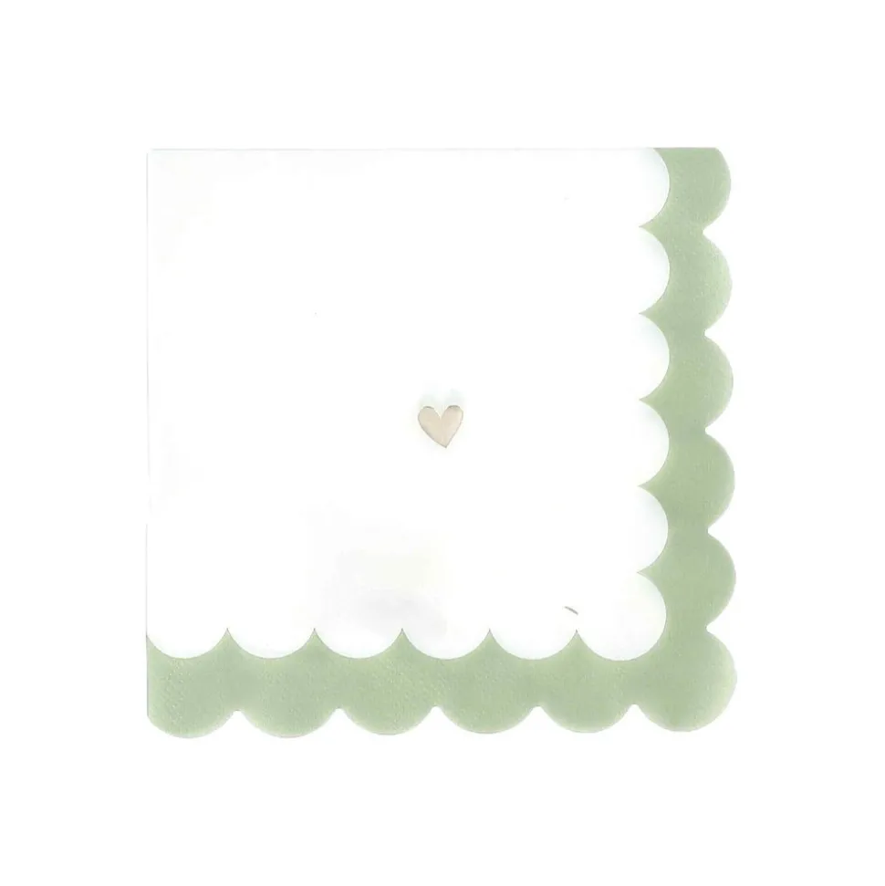 16 SERVIETTES PAPIER FESTON PETIT C?'UR 33CM VERT
