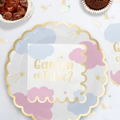 10 SERVIETTES PAPIER GENDER REVEAL 33CM BLANC