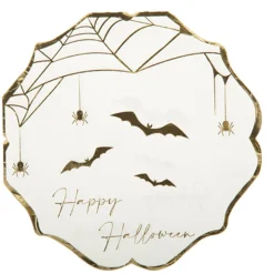 16 SERVIETTES PAPIER HALLOWEEN BLANC ET OR 33X33CM