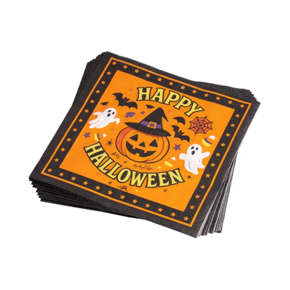 12 SERVIETTES PAPIER HAPPY HALLOWEEN 33CM ORANGE