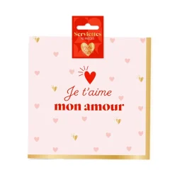 10 SERVIETTES PAPIER JE T'AIME CUR 33CM ROSE