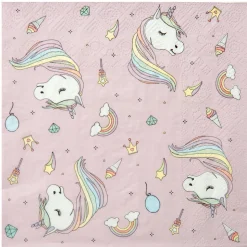 20 SERVIETTES PAPIER LICORNE ARC-EN-CIEL 33CM ROSE