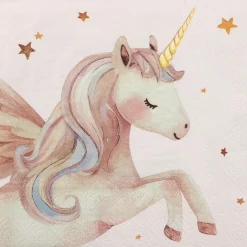 12 SERVIETTES PAPIER LICORNE MAGIQUE 33CM ROSE