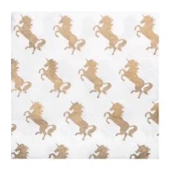12 SERVIETTES PAPIER LICORNE PARTY 33CM BLANC OR