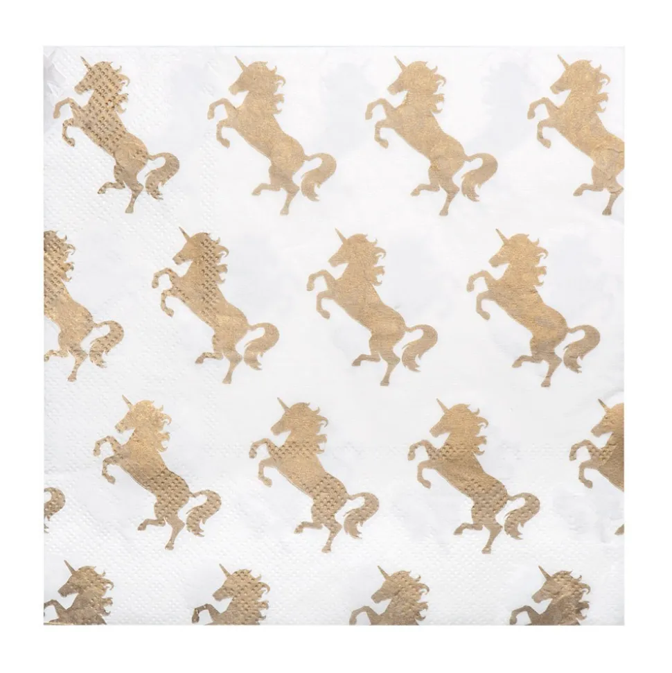 12 SERVIETTES PAPIER LICORNE PARTY 33CM BLANC OR