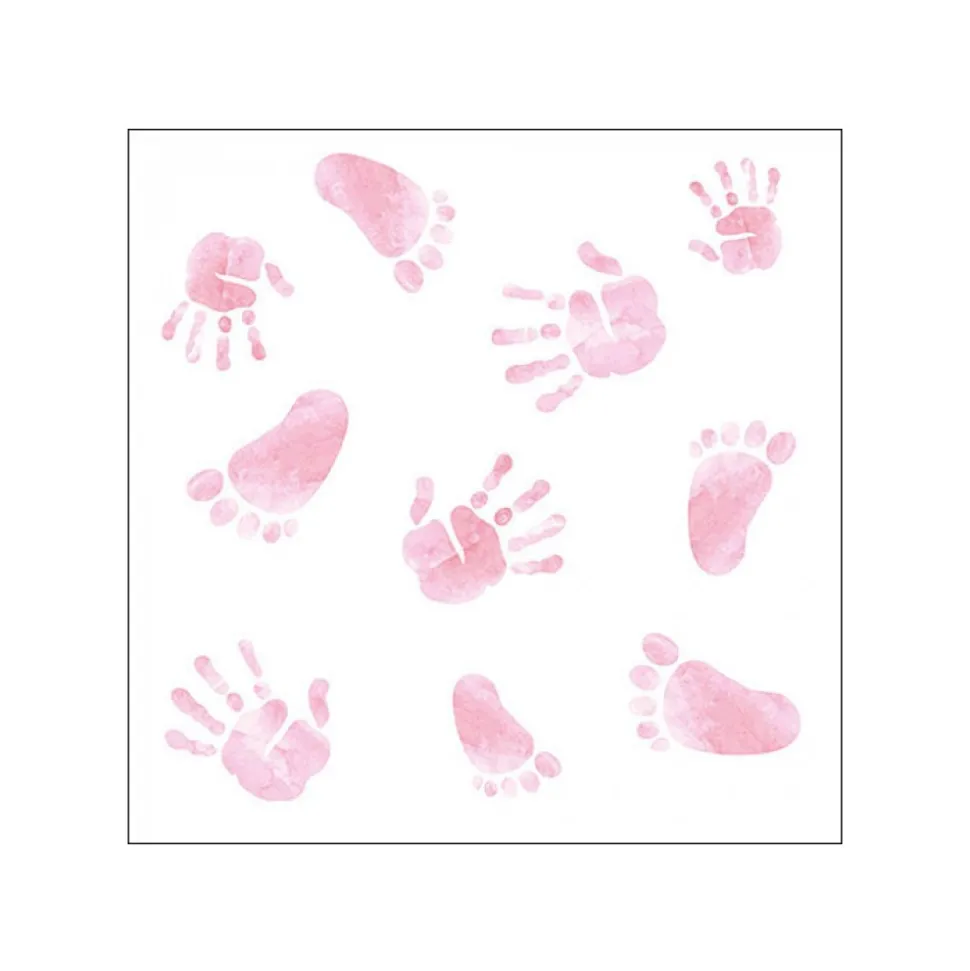 20 SERVIETTES PAPIER MAINS PIEDS BÉBÉ 33CM ROSE