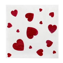 10 SERVIETTES PAPIER MOTIF CUR ROUGE 33CM BLANC