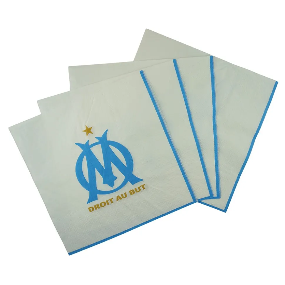 20 SERVIETTES PAPIER OM FOOTBALL 33CM BLANC