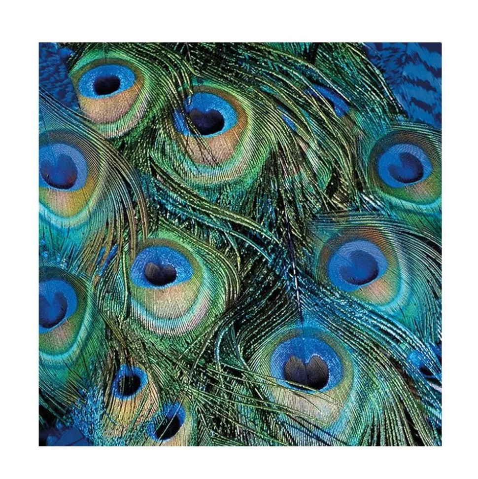 20 SERVIETTES PAPIER PLUMES DE PAON 33CM VERT