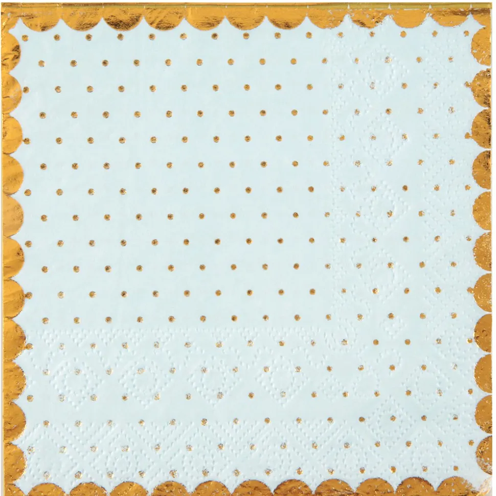 20 SERVIETTES PAPIER POIS OR 25CM BLEU
