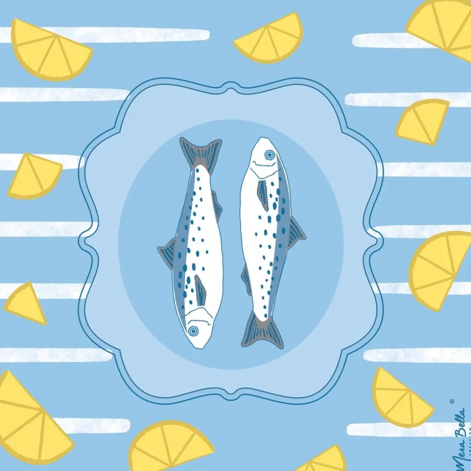 20 SERVIETTES PAPIER POISSON FRAIS CITRONS 33CM