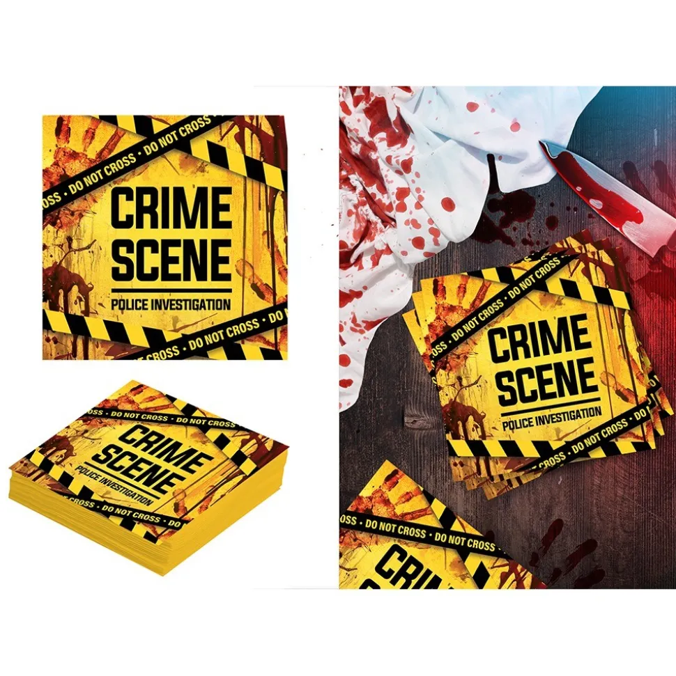 20 SERVIETTES PAPIER SCÈNE CRIME POLICE 32CM JAUNE