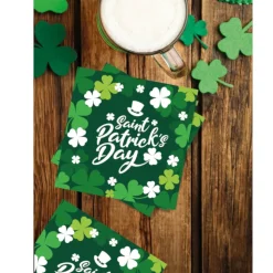 12 SERVIETTES PAPIER SHAMROCK ST PATRICK 33CM VERT