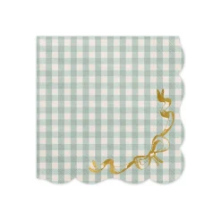 12 SERVIETTES PAPIER VICHY NUD OR 33CM VERT