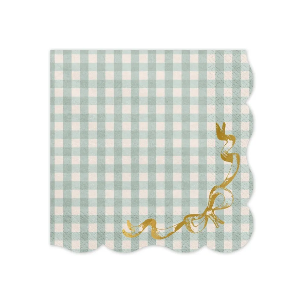 12 SERVIETTES PAPIER VICHY NUD OR 33CM VERT