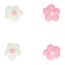 SET DÉCO EN SUCRE FLEURS ROSES ET BLANCHES
