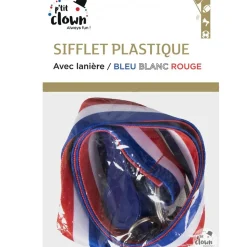 SIFFLET PLASTIQUE BLEU RUBAN TRICOLORE FRANCE