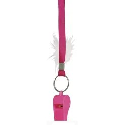 SIFFLET RUBAN PLUME BLANC PVC ROSE