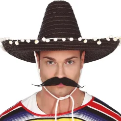 SOMBRERO CHAPEAU DE PAILLE MEXICAIN 45CM NOIR