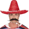 SOMBRERO CHAPEAU DE PAILLE MEXICAIN 45CM ROUGE