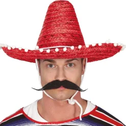 SOMBRERO CHAPEAU DE PAILLE MEXICAIN 45CM ROUGE
