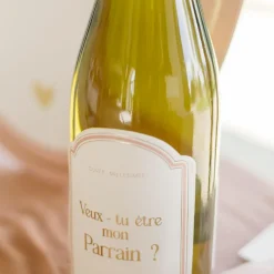 2 STICKERS BOUTEILLE PARRAIN MARRAINE 11CM ROSE