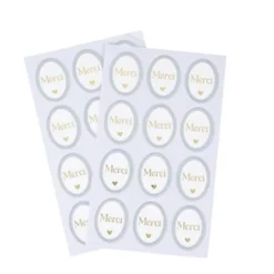 24 STICKERS CADEAUX MERCI BAPTÊME 3.8X5CM BLEU