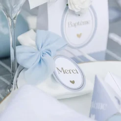 24 STICKERS CADEAUX MERCI BAPTÊME 3.8X5CM BLEU