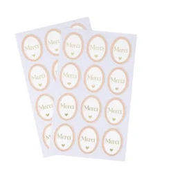 24 STICKERS CADEAUX MERCI BAPTÊME 3.8X5CM ROSE