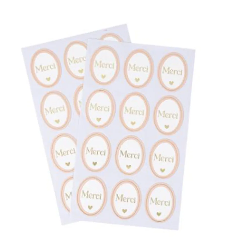 24 STICKERS CADEAUX MERCI BAPTÊME 3.8X5CM ROSE