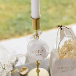 24 STICKERS CADEAUX MERCI COMMUNION 5CM EFFET LIN