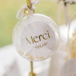 24 STICKERS CADEAUX MERCI COMMUNION 5CM EFFET LIN