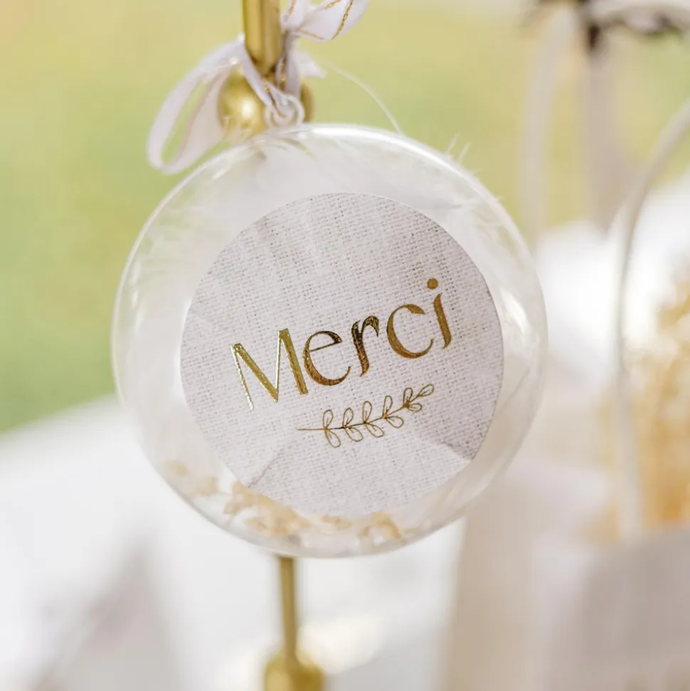 24 STICKERS CADEAUX MERCI COMMUNION 5CM EFFET LIN