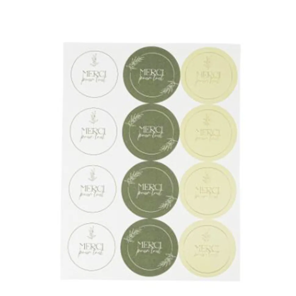 24 STICKERS CADEAUX ROND MERCI OLIVER 5CM VERT