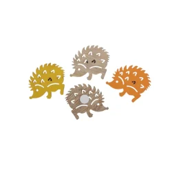 24 STICKERS HÉRISSONS BOIS 4CM JAUNE ORANGE NATURE