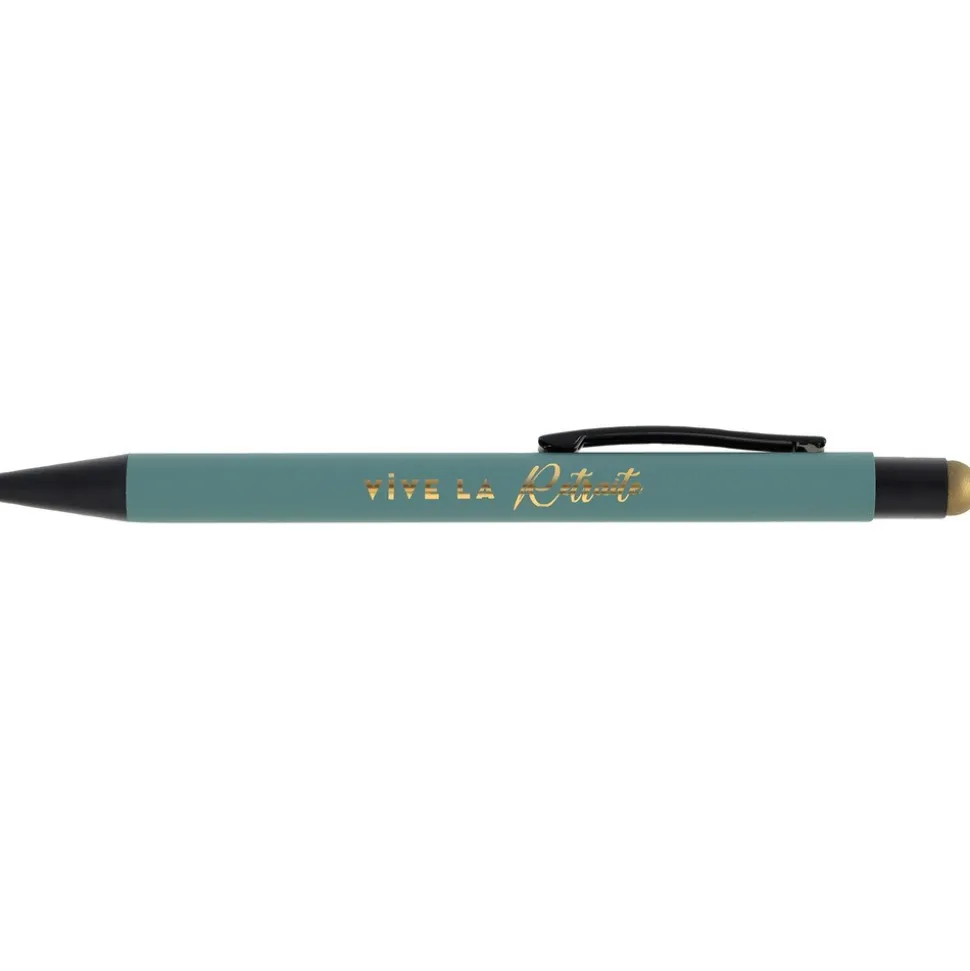 STYLO BILLE RETRAITE DORÉE 14CM VERT CÉLADON