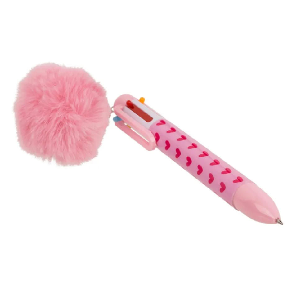 STYLO 6 COULEURS POMPON CUR 14CM