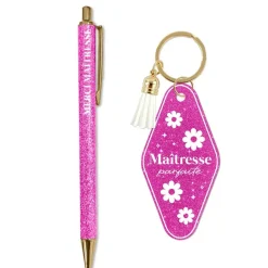 STYLO PORTE-CLEFS MOTEL PAILLETTES MAÎTRESSE ROSE