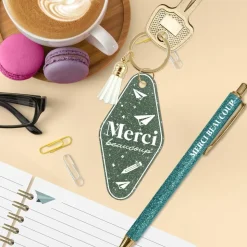 STYLO PORTE-CLEFS MOTEL PAILLETTES MERCI VERT